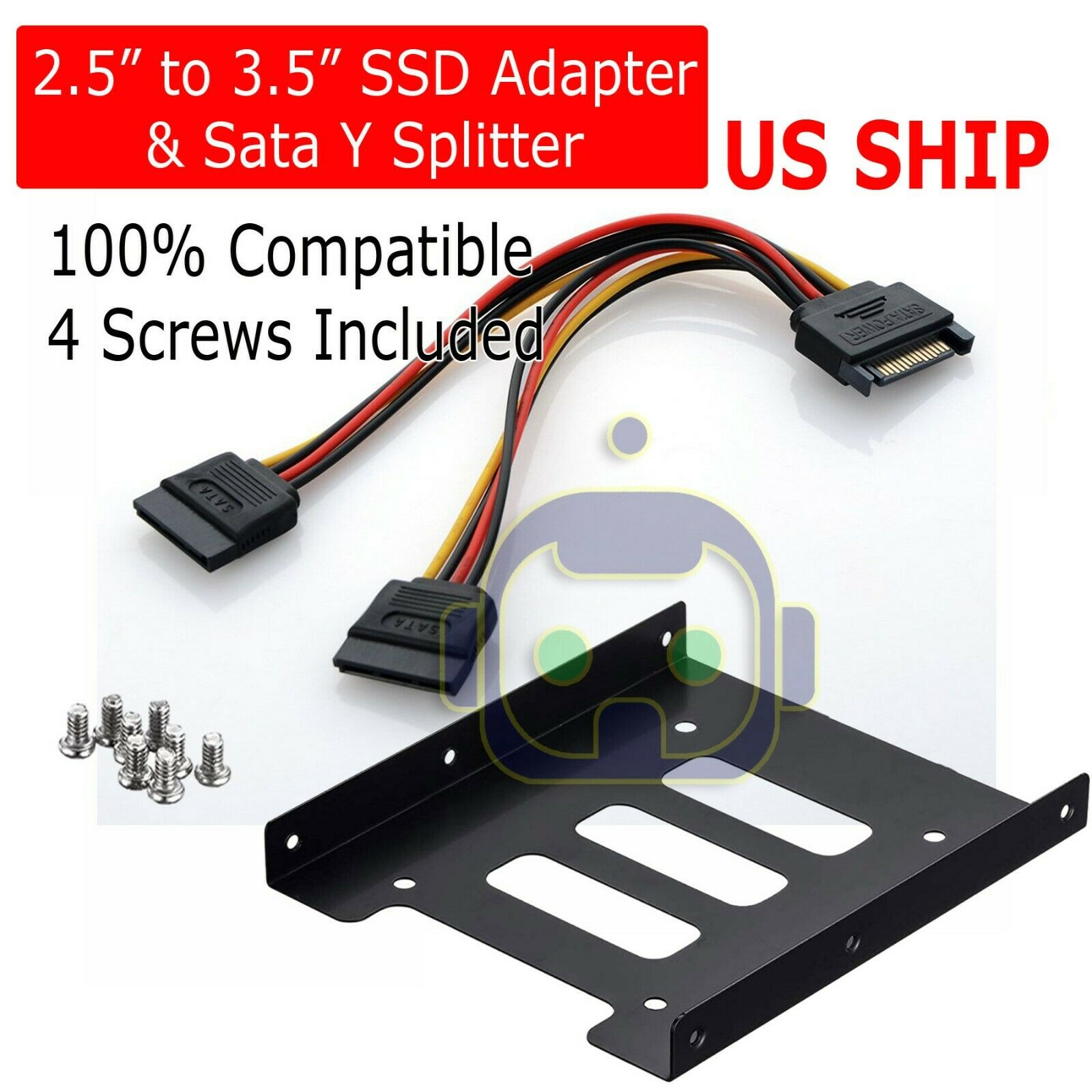 2.5" To 3.5" Bay Ssd Metal Hard Drive Hdd Mounting Bracket Adapter Tray W/cable