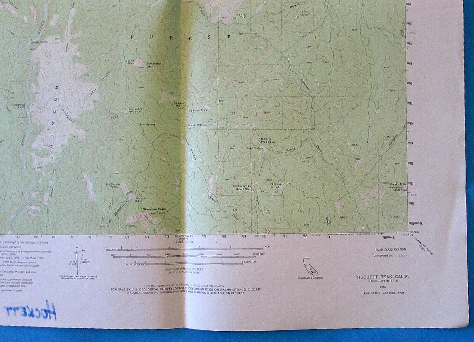 Vintage Usgs Topographical Topo Map Hockett Peak California 15 Min Series