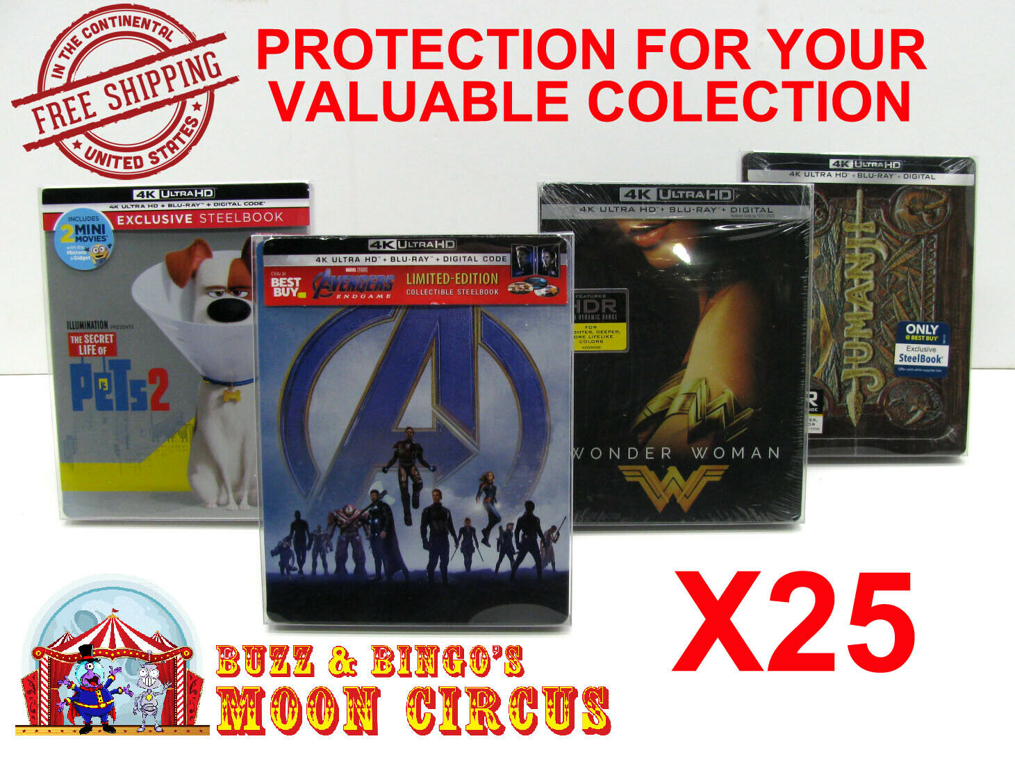 25x 4k Uhd Steelbook - With J-card Size - Clear Protective Box Protector Sleeve