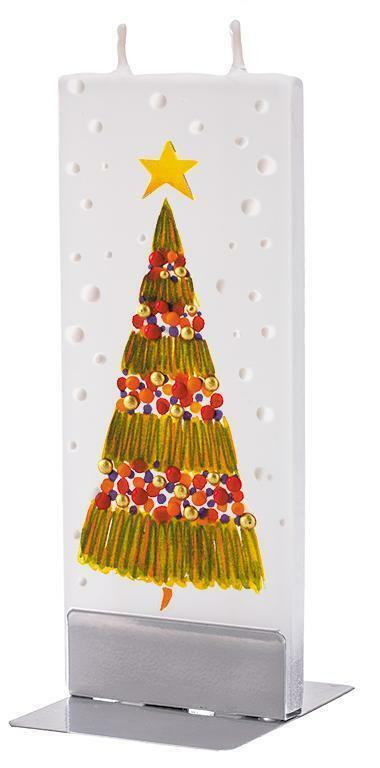 Flatyz Handmade Twin Wick Thin Flat Candle - Decorated Christmas Tree With Star