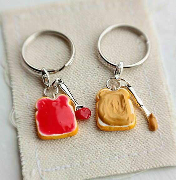 Peanut Butter & Jelly Keychain/necklaces,miniature Food Jewelry,Friendship Gift