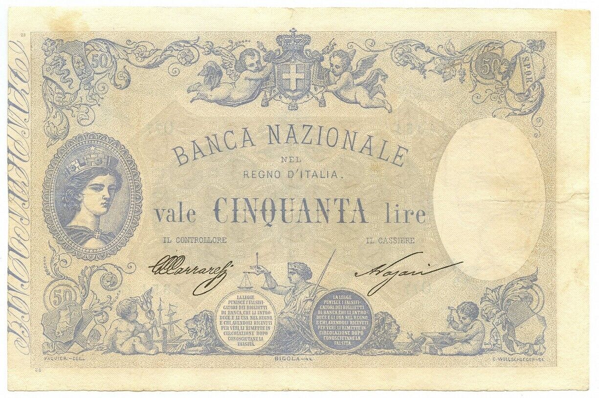 50 Lire Banca Nazionale Nel Regno D'italia Nuovo Tipo 22/01/1892 Bb-