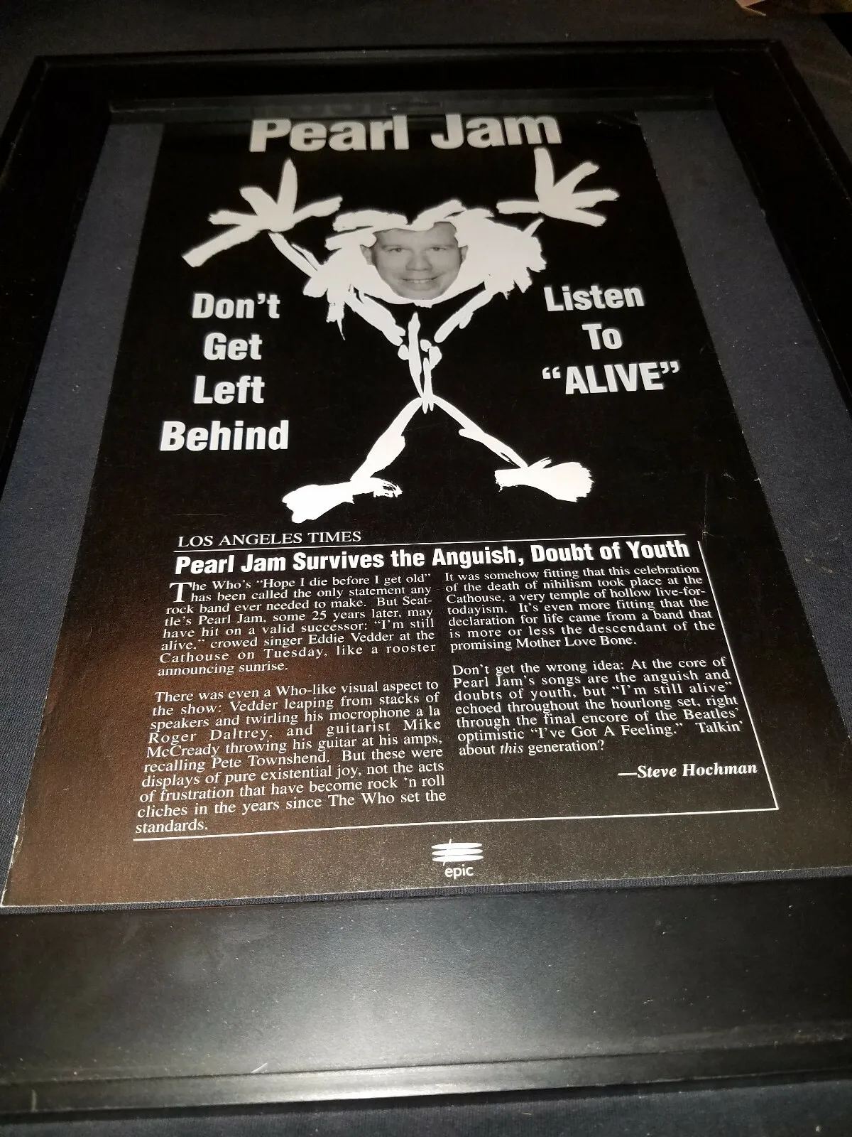 Pearl Jam Alive Rare Original Radio Promo Poster Ad Framed! #3