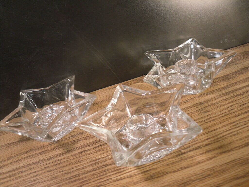 Taper 5 point Star Glass Candle Holder - Lot of 3