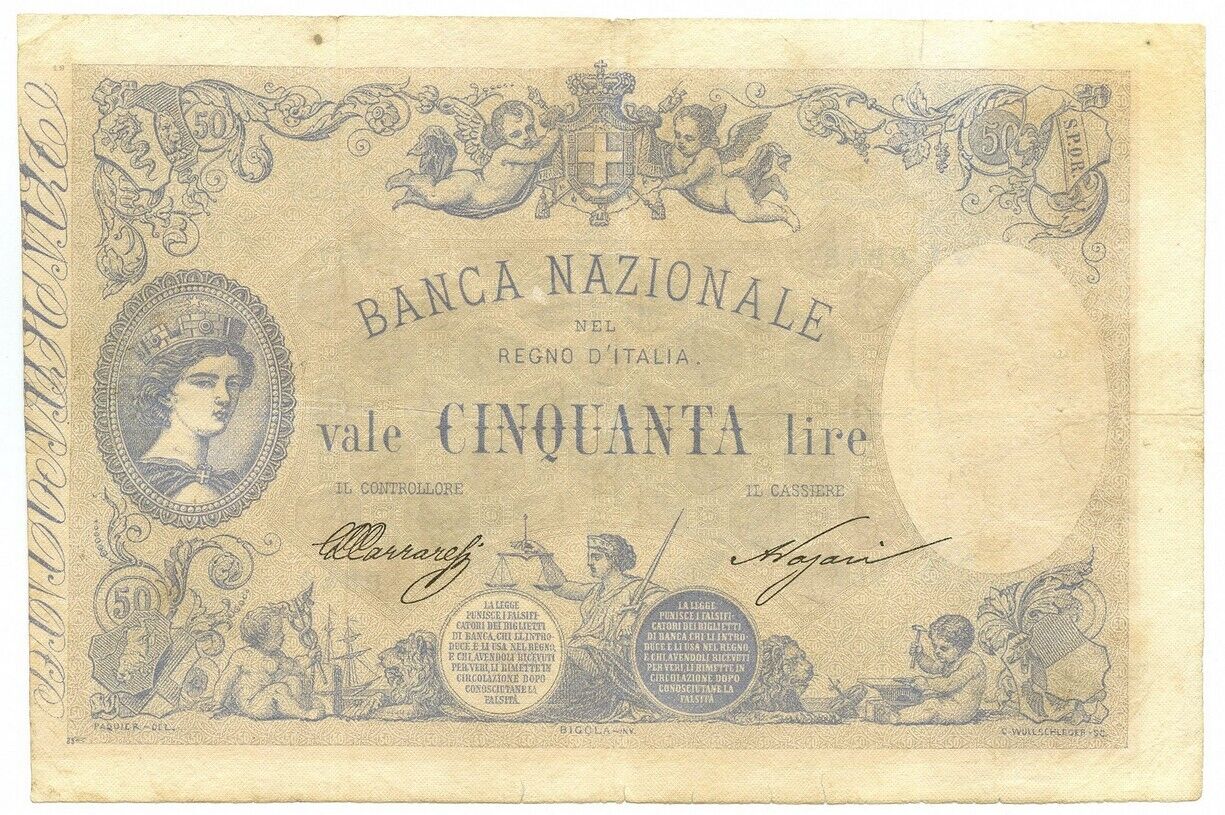 50 Lire Banca Nazionale Nel Regno D'italia Nuovo Tipo 21/01/1891 Bb-