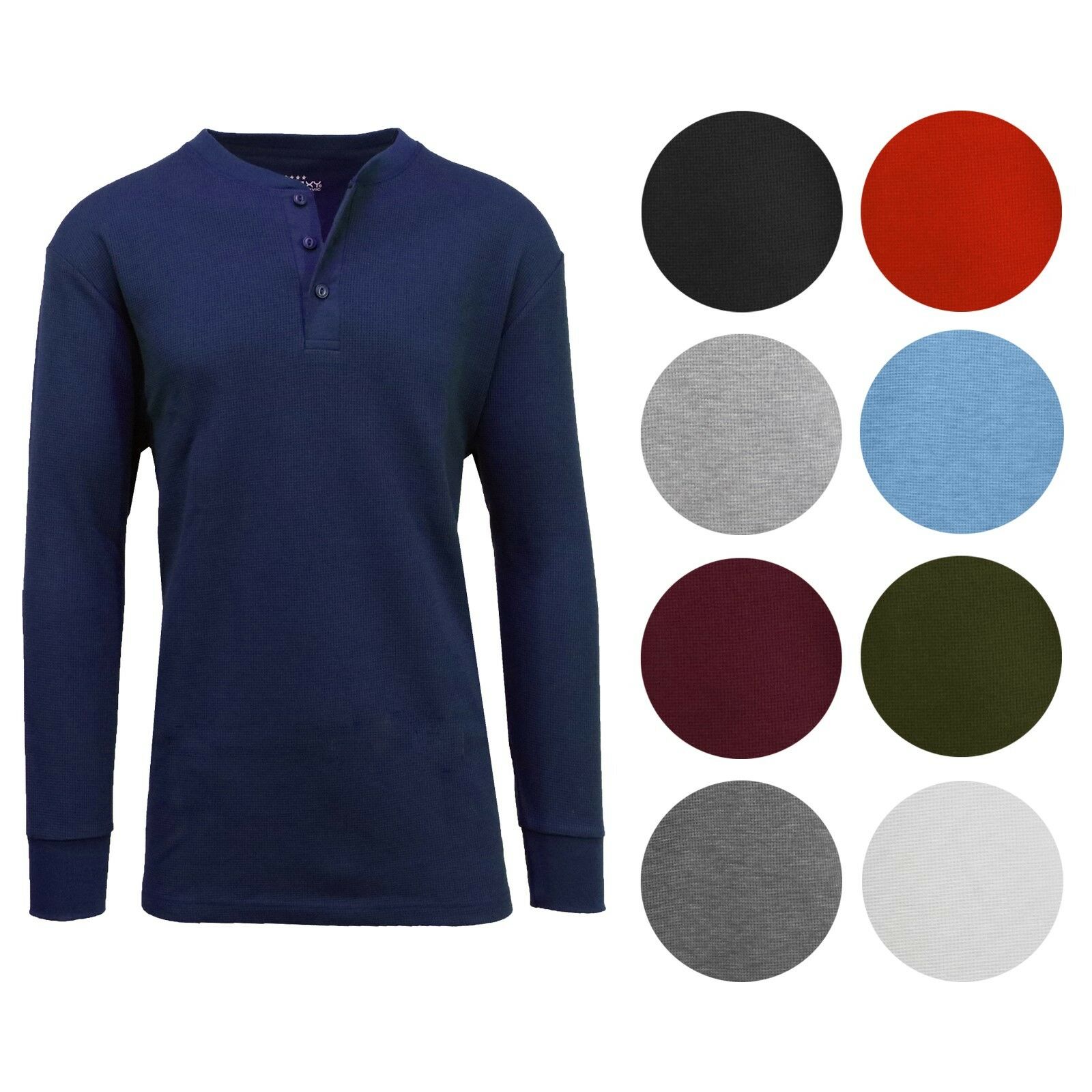 Men's Long Sleeve 3 Button Henley & Classic Waffle Knit Thermal Undershirt Tee