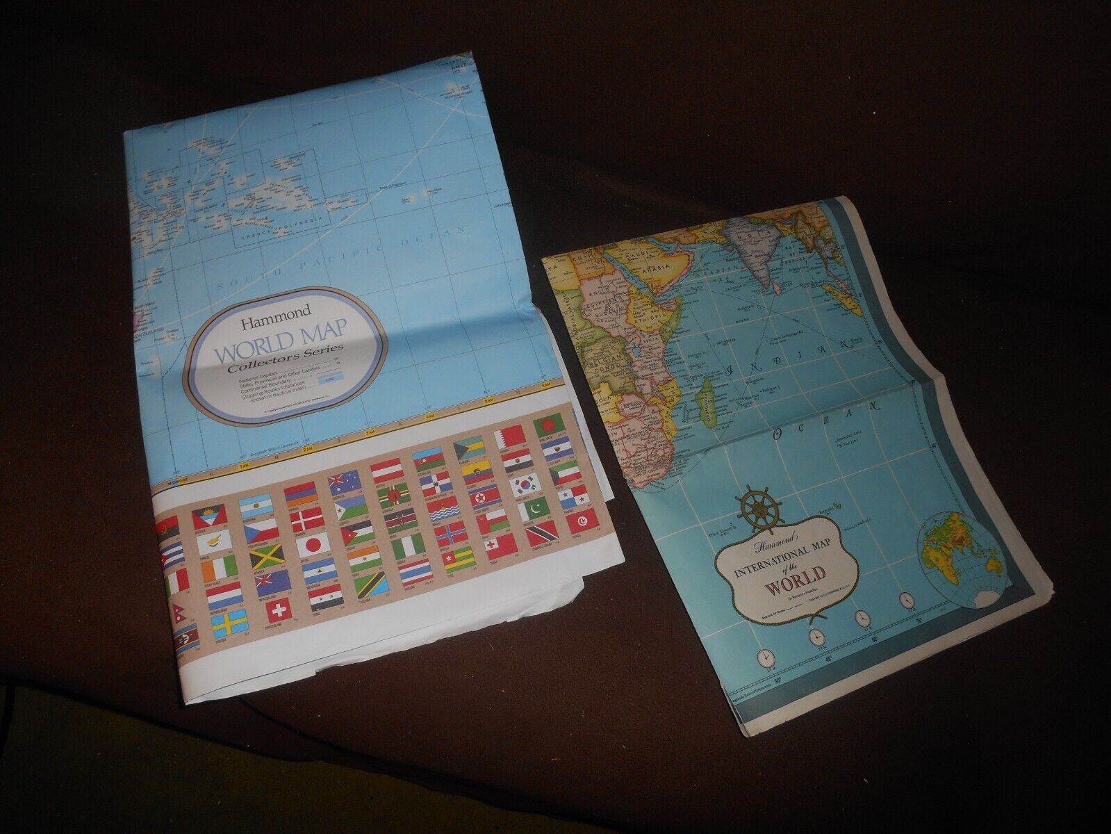 2 Old Maps:"hammond's Intl.map Of World +world Map Collect.series Natl.capitals"