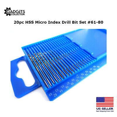 20pc Hss High Speed Steel Micro Drill Bit Set Wire Gauge Index 61-80 / 0.3-1.0mm
