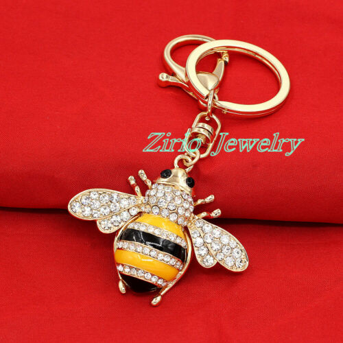 Charm Yellow Bee Honeybee Crystal Pendant Key Chain Purse Bag Handbag Keyring