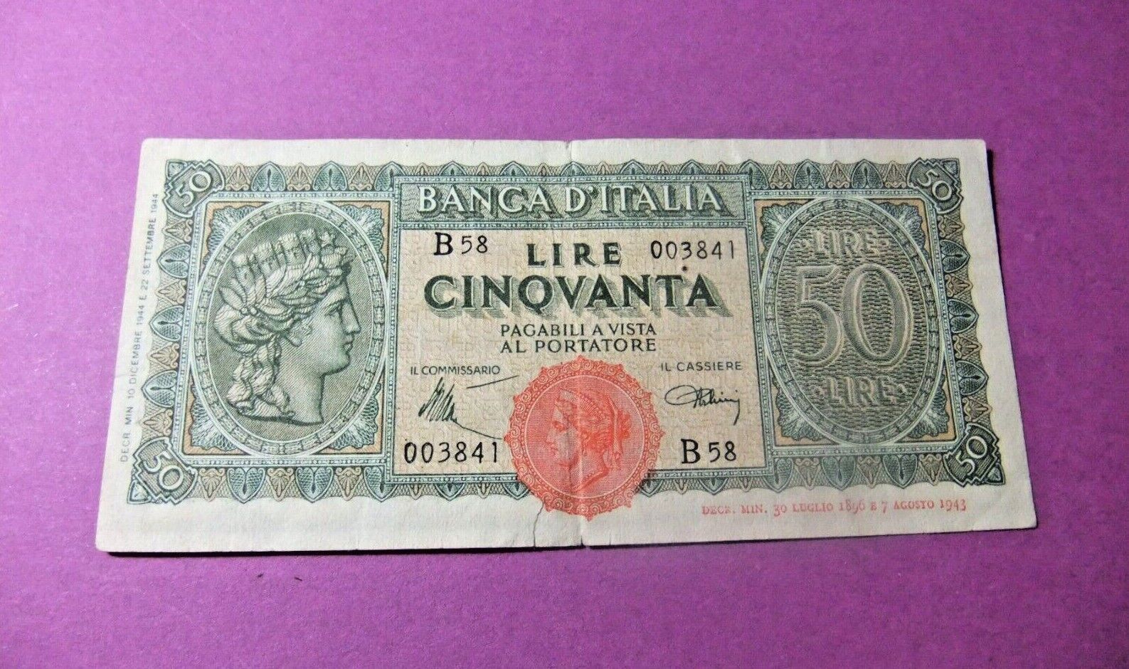 Italy 50  LIRE Banknote - VF