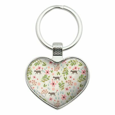 Cats and Flowers Keychain Heart Love Metal Key Chain Ring