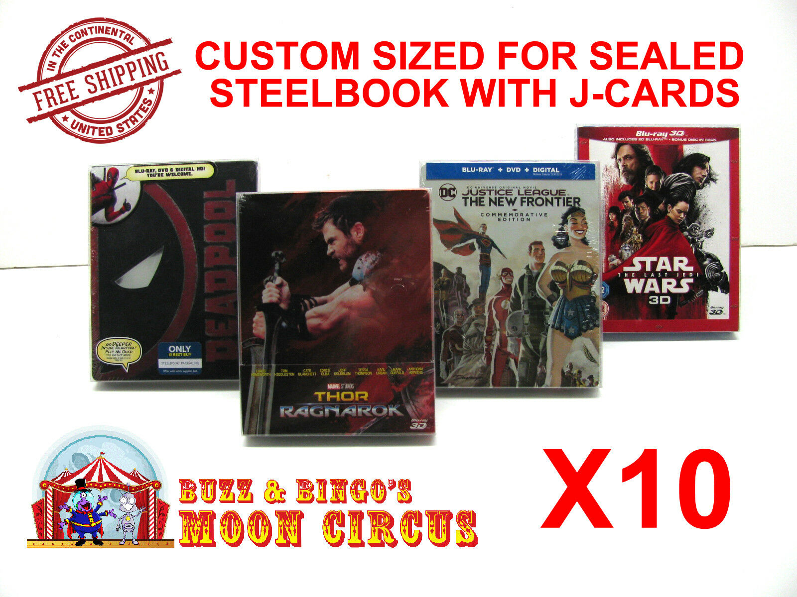 10x Blu-ray Steelbook Protective Sleeve- Box Protectors- With J-card Custom Size
