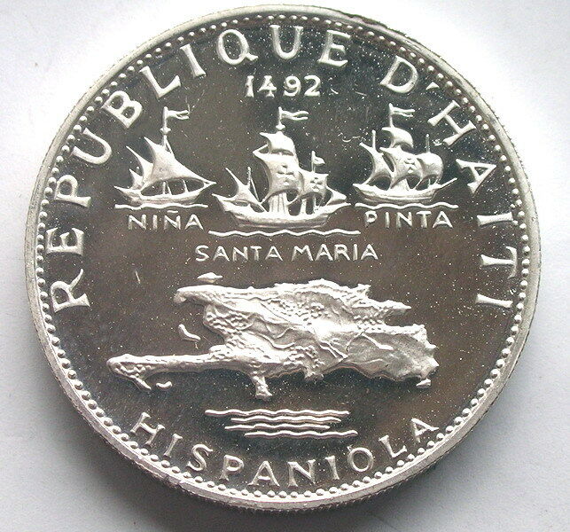 Haiti 1967 Columbus Discovers 5 Gourdes Silver Coin,Proof
