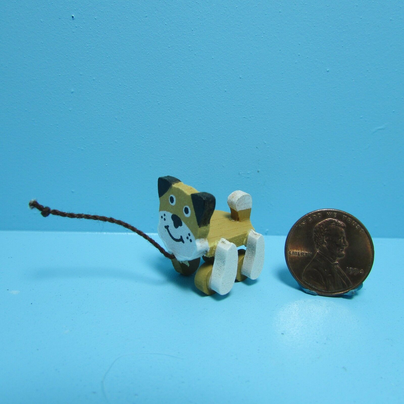 Dollhouse Miniature Wood Children's Dog Pull Toy  Im65027