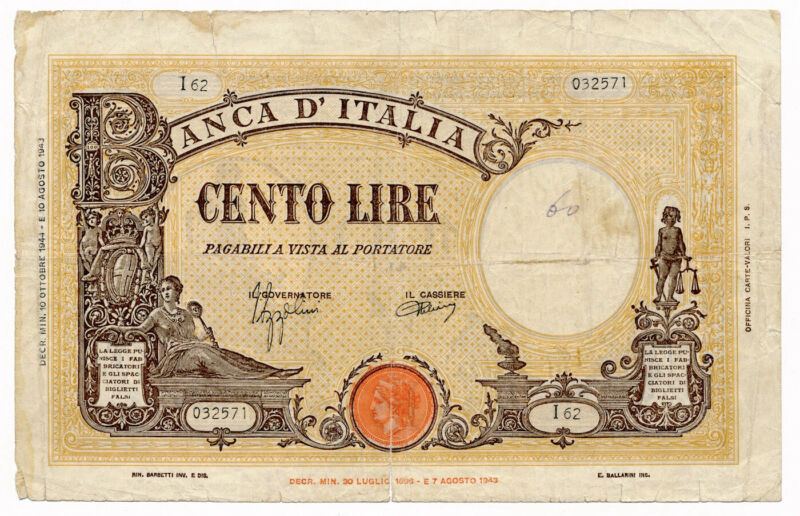 Italy Banknote 100 Lire 10.10.1944.