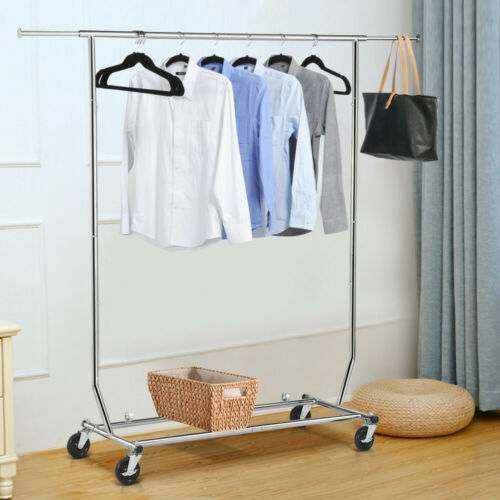 Single Bar Heavy Duty Commercial Garment Rack Rolling Collapsible Clothing Shelf