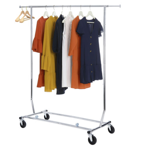 Heavy Duty Commercial Garment Rack Rolling Collapsible Clothing Shelf W/ Wheels
