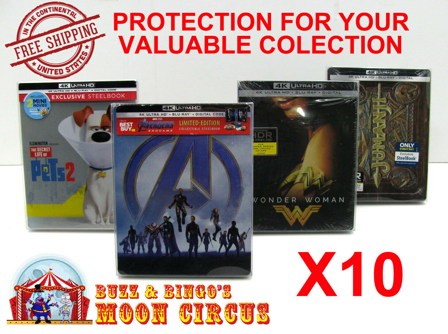 10x 4k Uhd Steelbook - With J-card Size - Clear Protective Box Protector Sleeve
