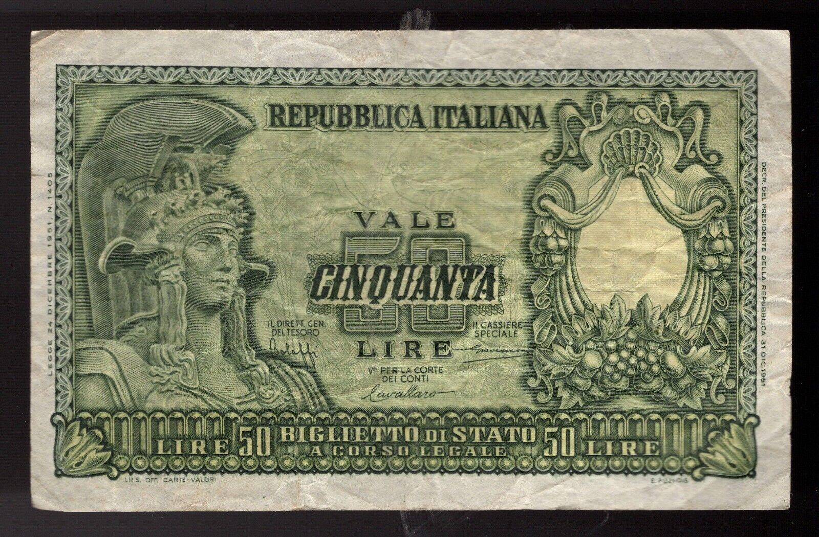 Italy 50 Lire 1951 Pic# 91   #2