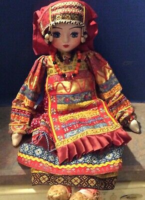 Vintage Russia Russian Papier-Mache Head Sewn Fabrics Stuffed Doll - 21