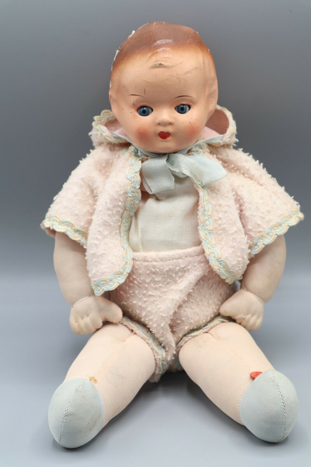 Antique Paper Mache Padded Cloth Baby Doll Glass Sleep Eyes