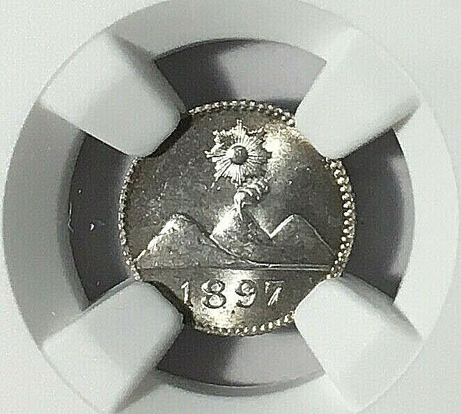 1897 Guatemala 1/4r Silver Real  Ngc Ms65  - Gorgeous!