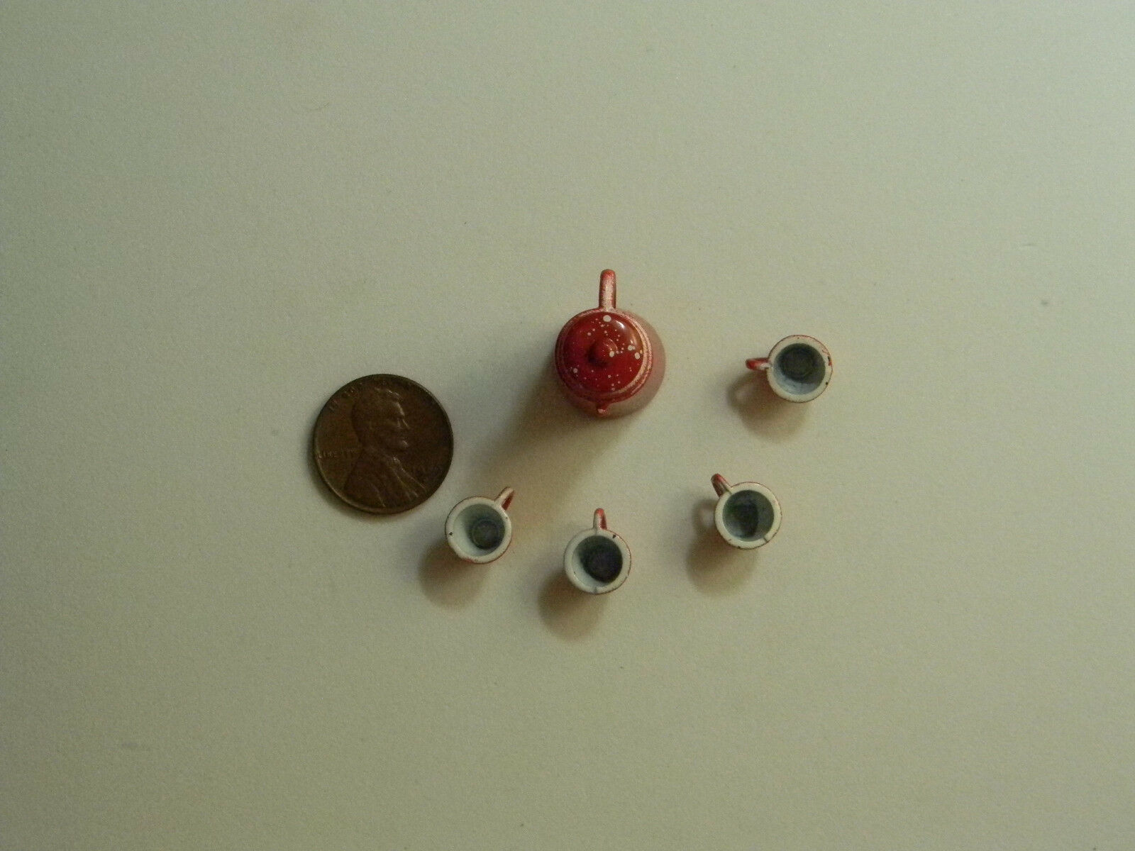 Miniature Coffee Set In Red, Pot & 4 Cups, 1:12 Scale