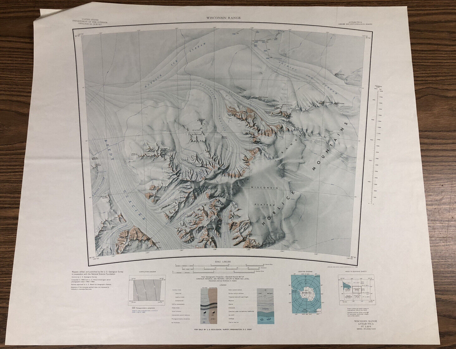 Vintage 1966 Wisconsin Range, Antarctica Map USGS Recon Series Paper Map NICE