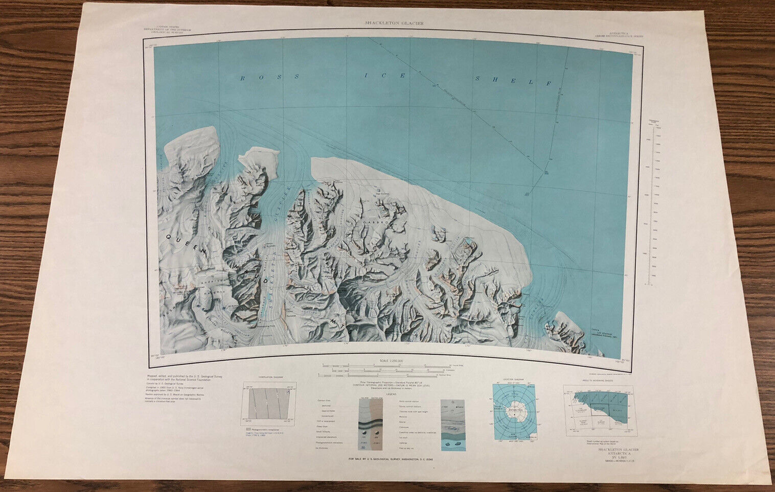 Vintage 1965 Shackleton Glacier, Antarctica Map USGS Recon Series Paper Map NICE