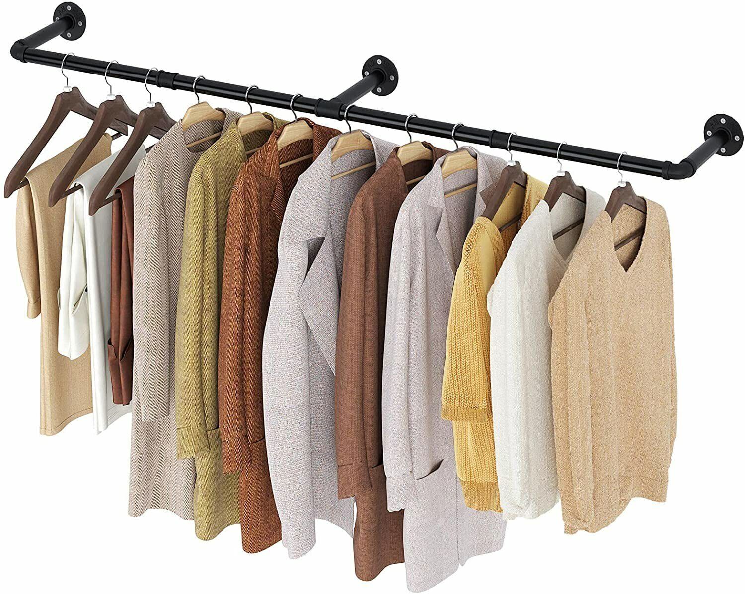 Heavy Duty Hanging Clothes Rack Wall Mounted Hanging Rod Detachable Load 66 lbs
