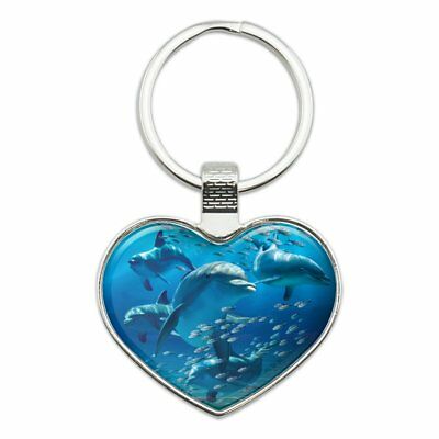 Dolphins Pod Underwater Diving Ocean Heart Love Metal Keychain Key Chain Ring