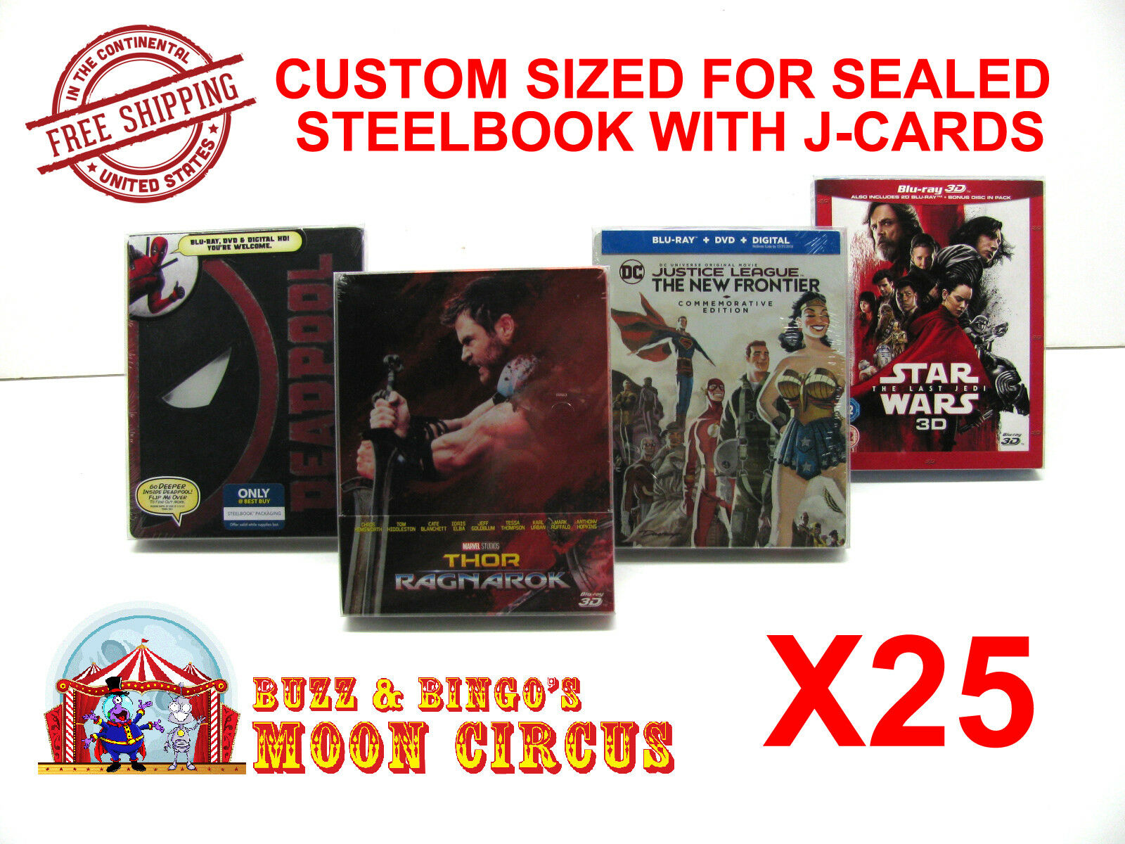 25x Blu-ray Steelbook Protective Sleeve- Box Protectors- With J-card Custom Size