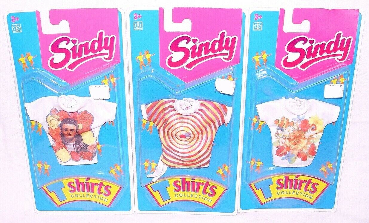 3x Hasbro SINDY Doll PRINT FASHION Full T-SHIRT Outfit Collection SET MOC`93!