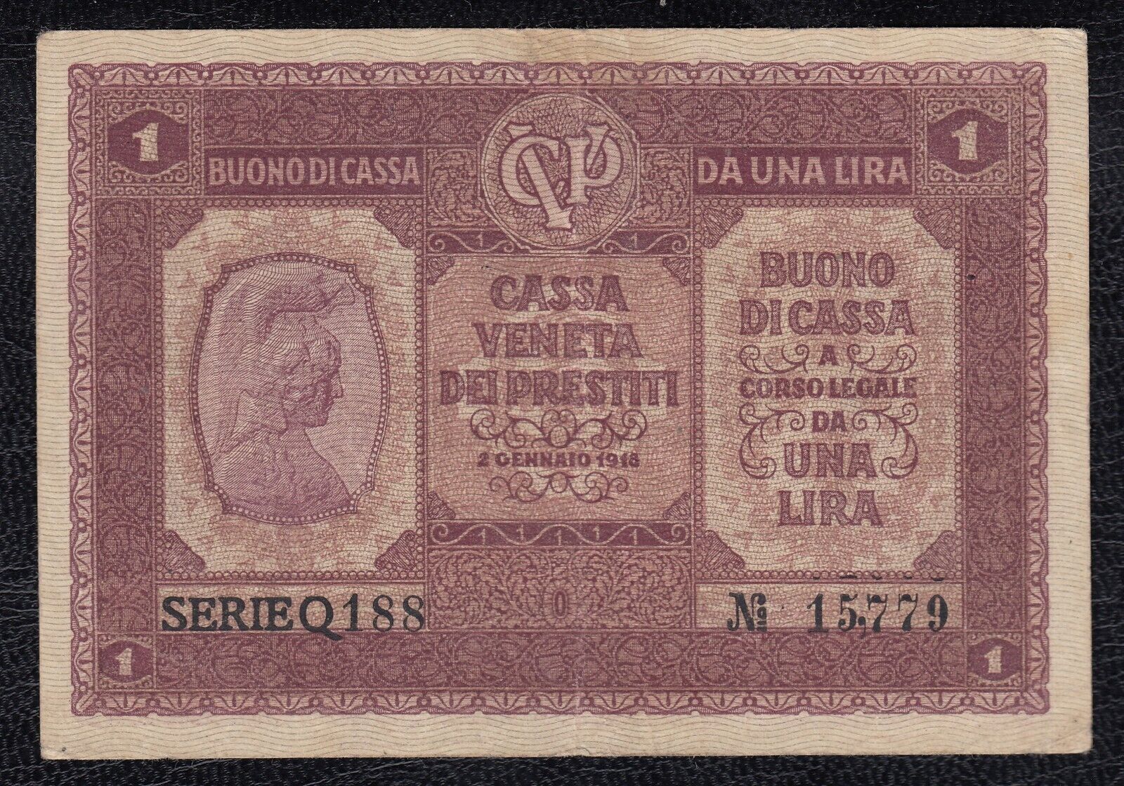 1918 Kingdom Italy Austria 1 Lira Banknote Paper Money Bill Vintage Currency