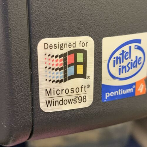 Windows 98 Designed For 386 486 Computer Case Badge Flat Sticker Retro Pc