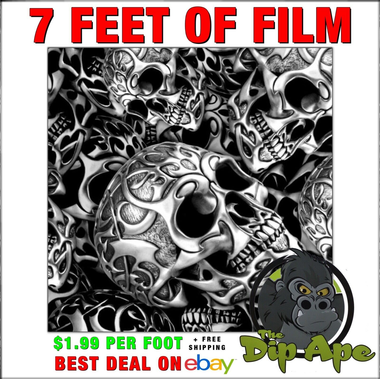 Hydrographic Film Skull Tribal Skulls  Hydro Dipping 7' Hydro Dip Ape