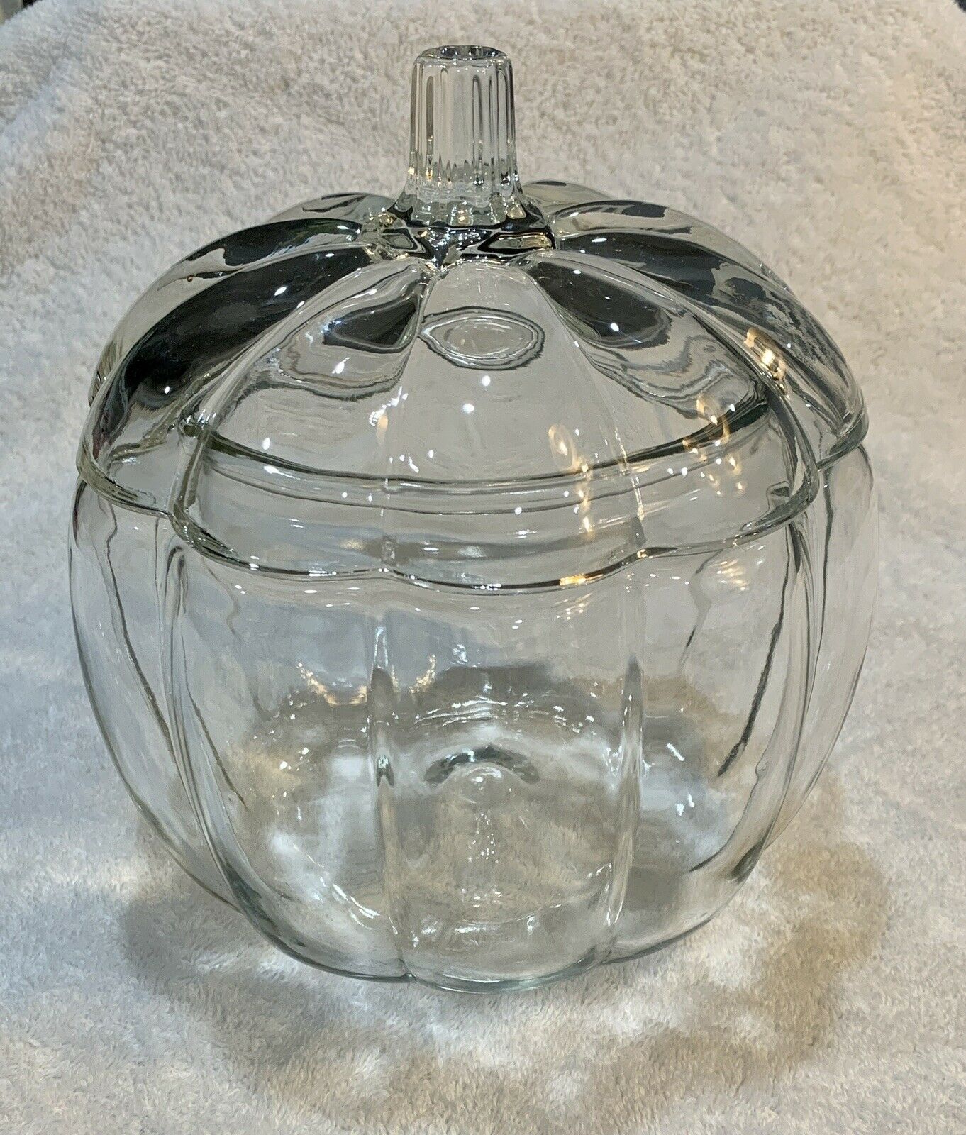 Vintage Anchor Hocking Clear Glass Pumpkin Cookie Candy Jar Canister