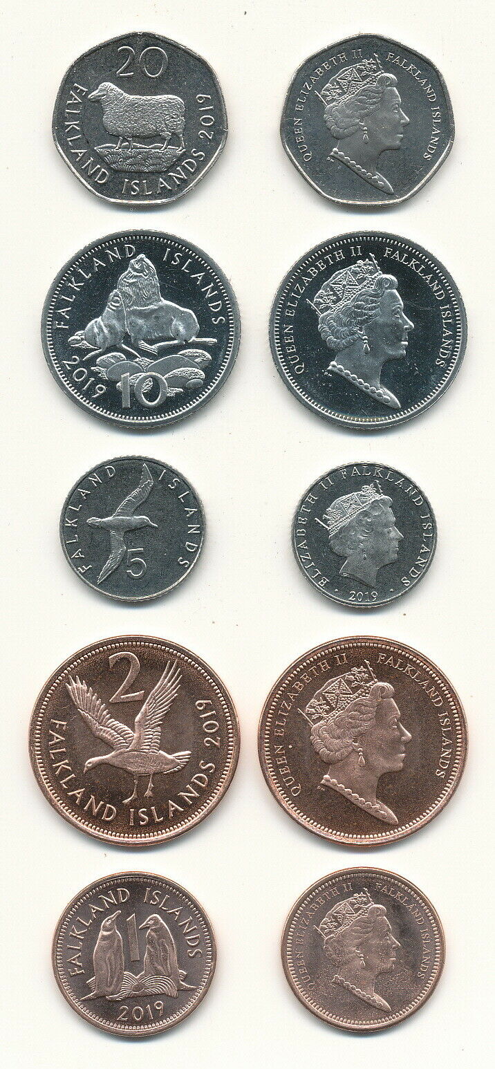 Falkland Isl __- Set 5 Coins 1 2 5 10 20 Pence 2019 Unc Lemberg-zp