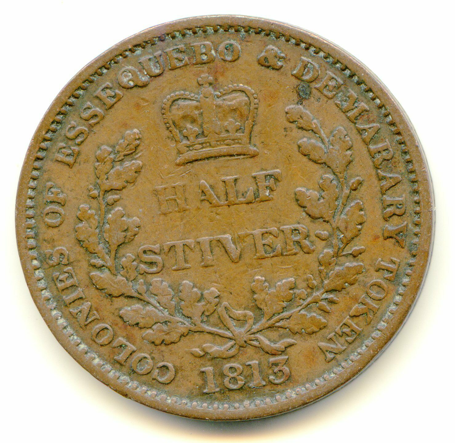 Essequebo & Demaray 1/2 Stiver 1813 nice coin scarce in better grade  lotaug7115