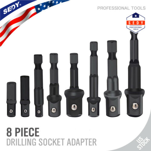 8pcs Socket Adapter Impact Hex Shank Drill Bits Power Extension Bar 1/4 3/8 1/2