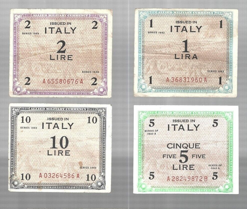 Italy ✨ 1943 Allied Military Currency ✨ 1 2 5 & 10 Lire  ✨ Lot #6302