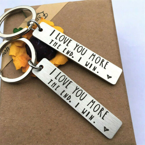 I LOVE YOU MORE THE END Couple Lovers Square Stainless Steel Long Keychain Gift