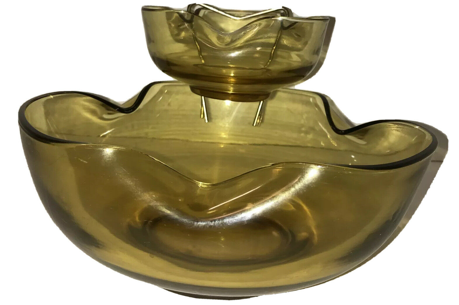 Anchor Hocking Accent Modern Century Gold Glass Bowls/Chip and Dip Set Vintage