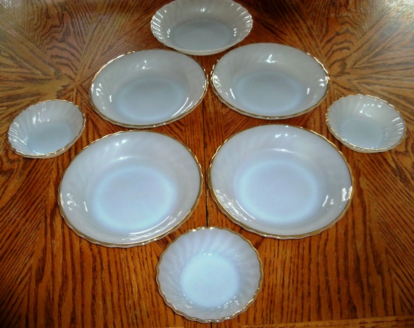 8 Piece Anchor Hocking Milk Glass Plate / Bowl Lot - Assorted Pieces As Pictured