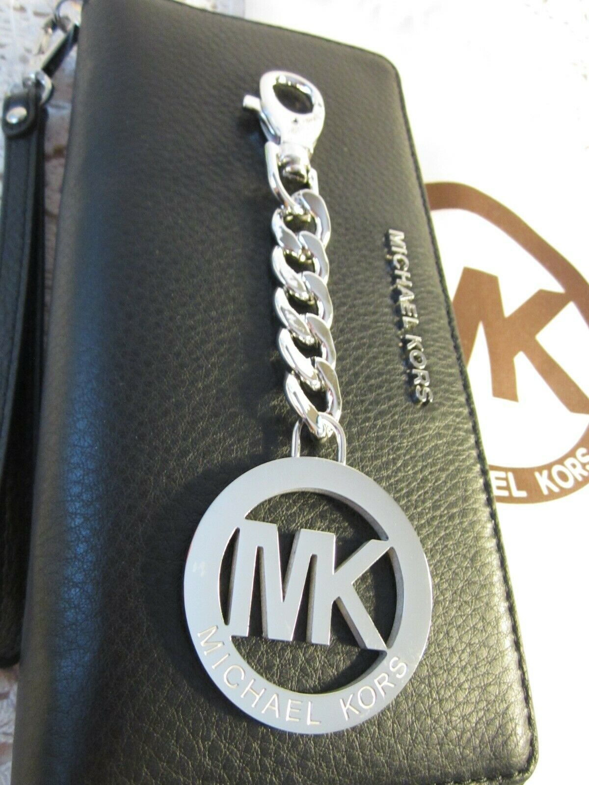 Authentic Mk Michael Kors Large Silver Tone Purse Charm New & Perfect