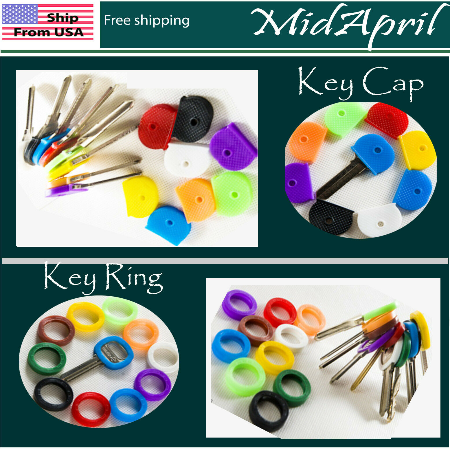 Key Caps  Ring Tags  Rubber Key Identifier Cover, Color Coded Key Id