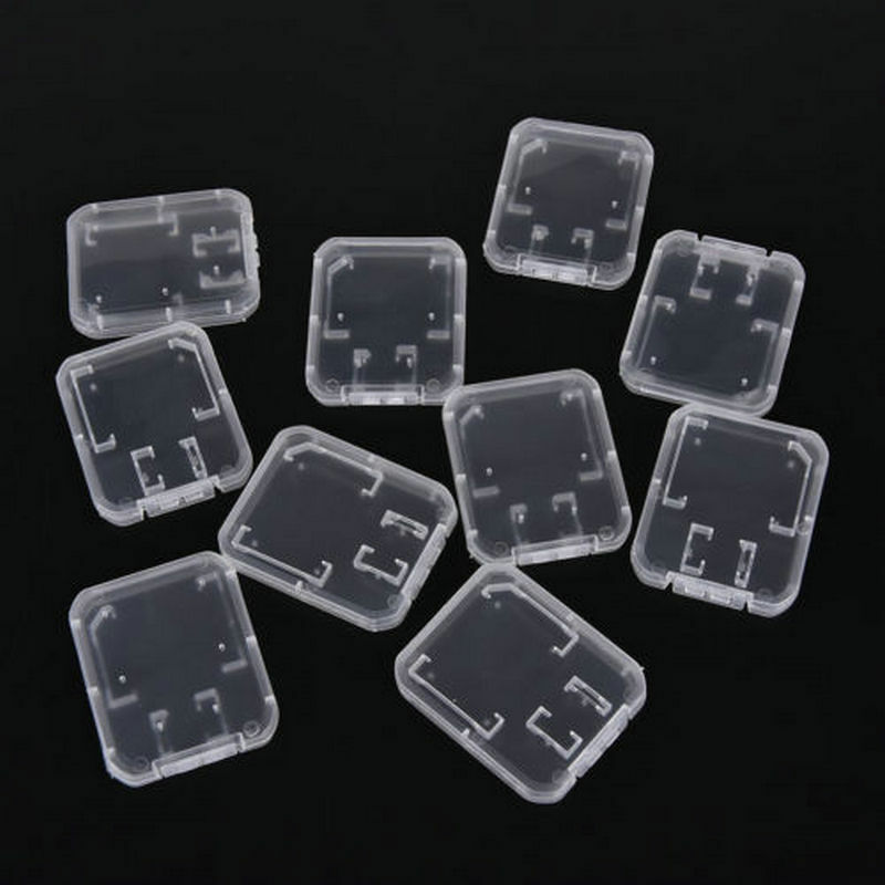 10pcs Transparent Standard Sd Sdhc Memory Card Case Holder Plastic Box Storage