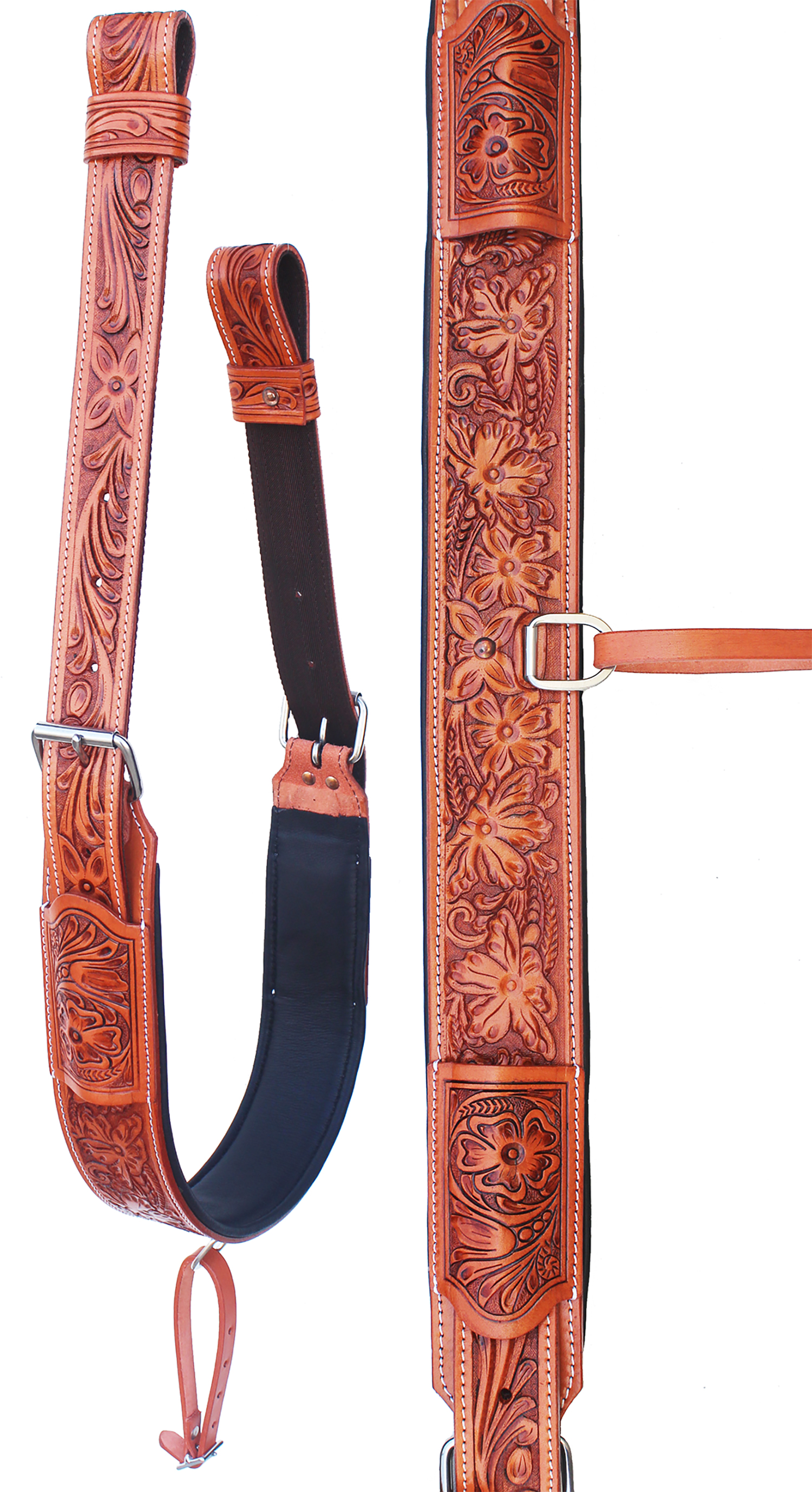 Horse Western Floral Tooled Padded Leather Rear Flank Saddle Cinch Billets 97125