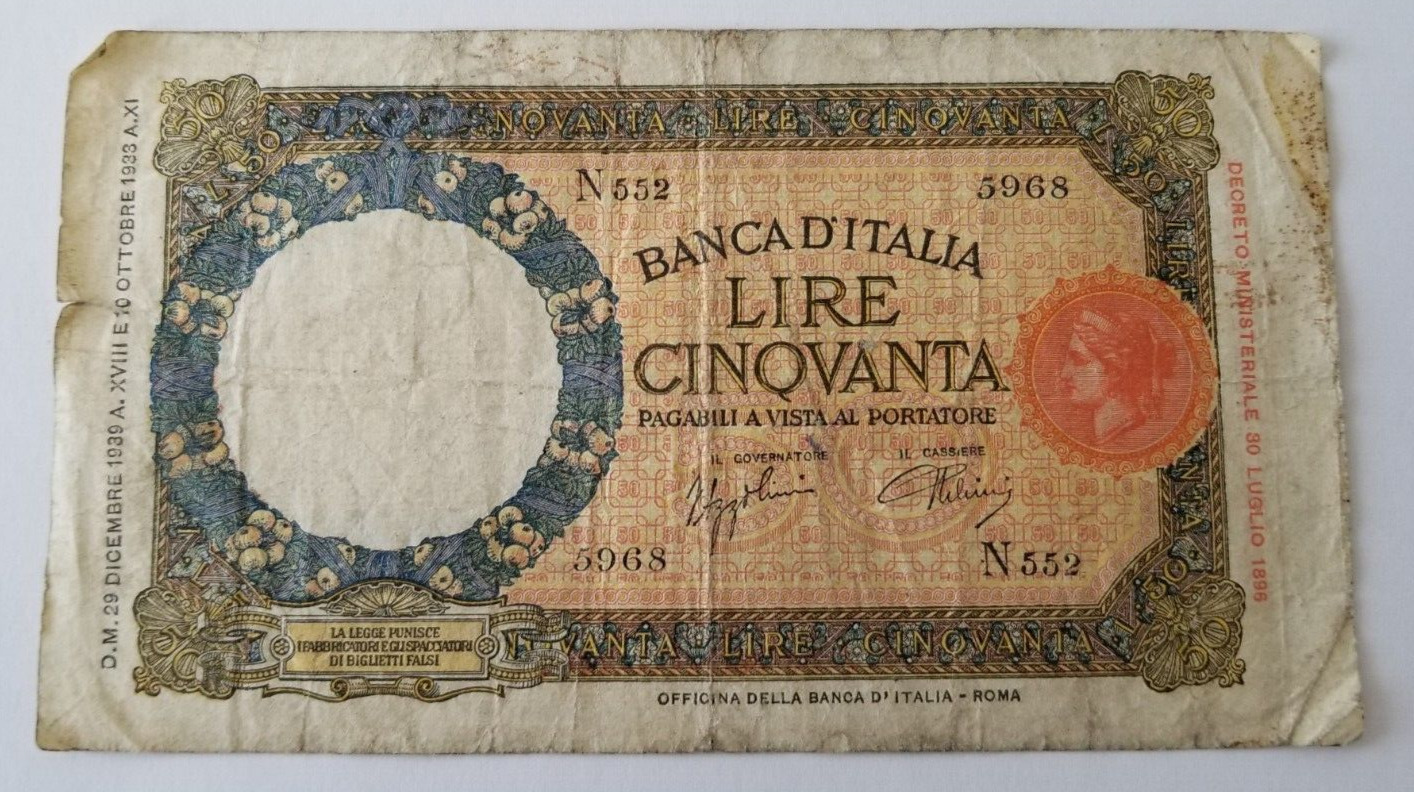 1938 Banca D'italia Lire Cinqvanta