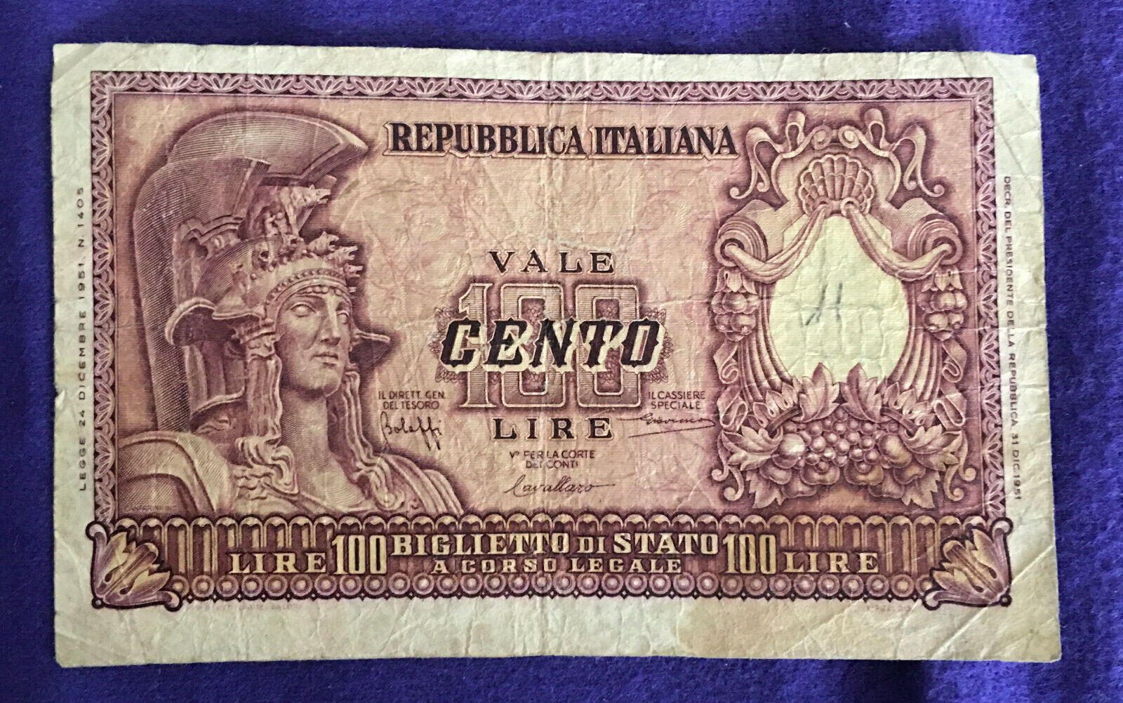 ITALY 1951 100 LIRE NOTE